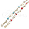 Oro Laminado Fancy Bracelet, Gold Filled Style Evil Eye and Elephant Design, Red Enamel Finish, Golden Finish, 03.351.0107.07 (06 MM Thickness, 7 Inches Length)