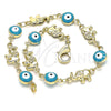 Oro Laminado Fancy Bracelet, Gold Filled Style Evil Eye and Elephant Design, Turquoise Enamel Finish, Golden Finish, 03.351.0107.1.07 (06 MM Thickness, 7 Inches Length)