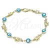 Oro Laminado Fancy Bracelet, Gold Filled Style Evil Eye and Elephant Design, Turquoise Enamel Finish, Golden Finish, 03.351.0107.1.07 (06 MM Thickness, 7 Inches Length)