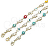 Oro Laminado Fancy Bracelet, Gold Filled Style Evil Eye and Elephant Design, Turquoise Enamel Finish, Golden Finish, 03.351.0107.1.07 (06 MM Thickness, 7 Inches Length)