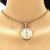 Oro Laminado Religious Pendant, Gold Filled Style Guadalupe and Greek Key Design, Polished, Tricolor, 05.380.0039.1