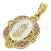 Oro Laminado Religious Pendant, Gold Filled Style Guadalupe Design, Polished, Tricolor, 05.380.0046