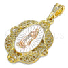 Oro Laminado Religious Pendant, Gold Filled Style Guadalupe Design, Polished, Tricolor, 05.380.0046.1