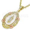 Oro Laminado Religious Pendant, Gold Filled Style Guadalupe Design, Polished, Tricolor, 05.380.0042