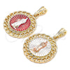 Oro Laminado Religious Pendant, Gold Filled Style Guadalupe Design, Polished, Tricolor, 05.380.0044