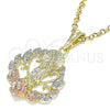 Oro Laminado Religious Pendant, Gold Filled Style Guadalupe and Flower Design, Polished, Tricolor, 05.380.0051