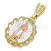 Oro Laminado Religious Pendant, Gold Filled Style Guadalupe Design, Polished, Tricolor, 05.380.0055