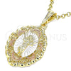 Oro Laminado Religious Pendant, Gold Filled Style Divino Niño Design, Polished, Tricolor, 05.380.0077