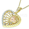 Oro Laminado Pendant Necklace, Gold Filled Style Heart Design, with White Crystal, Polished, Tricolor, 04.380.0027.20 (02 MM Thickness, 20 Inches Length)