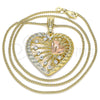 Oro Laminado Pendant Necklace, Gold Filled Style Heart Design, with White Crystal, Polished, Tricolor, 04.380.0027.20 (02 MM Thickness, 20 Inches Length)