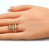 Oro Laminado Multi Stone Ring, Gold Filled Style Paperclip Design, with White Micro Pave, Polished, Golden Finish, 01.341.0025 (One size fits all)