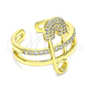 Oro Laminado Multi Stone Ring, Gold Filled Style Paperclip Design, with White Micro Pave, Polished, Golden Finish, 01.341.0025 (One size fits all)