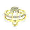 Oro Laminado Multi Stone Ring, Gold Filled Style Paperclip Design, with White Micro Pave, Polished, Golden Finish, 01.341.0025 (One size fits all)