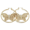 Oro Laminado Large Hoop, Gold Filled Style Butterfly Design, with White Crystal, Diamond Cutting Finish, Golden Finish, 02.380.0055.50