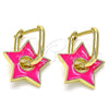 Oro Laminado Huggie Hoop, Gold Filled Style Star Design, Dark Pink Enamel Finish, Golden Finish, 02.362.0003.1.12