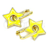 Oro Laminado Huggie Hoop, Gold Filled Style Star and Paperclip Design, Yellow Enamel Finish, Golden Finish, 02.362.0003.2.12