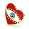 Oro Laminado Elegant Ring, Gold Filled Style Evil Eye and Heart Design, Red Enamel Finish, Golden Finish, 01.313.0008 (One size fits all)