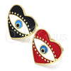 Oro Laminado Elegant Ring, Gold Filled Style Evil Eye and Heart Design, Red Enamel Finish, Golden Finish, 01.313.0008 (One size fits all)