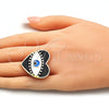 Oro Laminado Elegant Ring, Gold Filled Style Evil Eye and Heart Design, Black Enamel Finish, Golden Finish, 01.313.0008.1 (One size fits all)
