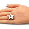 Oro Laminado Elegant Ring, Gold Filled Style Evil Eye and Star Design, White Enamel Finish, Golden Finish, 01.313.0009 (One size fits all)