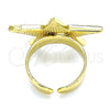 Oro Laminado Elegant Ring, Gold Filled Style Evil Eye and Star Design, Black Enamel Finish, Golden Finish, 01.313.0009.1 (One size fits all)