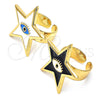Oro Laminado Elegant Ring, Gold Filled Style Evil Eye and Star Design, Black Enamel Finish, Golden Finish, 01.313.0009.1 (One size fits all)
