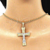 Oro Laminado Religious Pendant, Gold Filled Style Crucifix and Greek Key Design, Polished, Tricolor, 05.351.0028.1