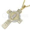 Oro Laminado Religious Pendant, Gold Filled Style Crucifix Design, Polished, Tricolor, 05.351.0044.1