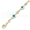 Oro Laminado Fancy Bracelet, Gold Filled Style Evil Eye and Heart Design, White Enamel Finish, Golden Finish, 03.213.0037.08 (08 MM Thickness, 8 Inches Length)
