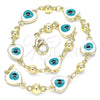 Oro Laminado Fancy Bracelet, Gold Filled Style Evil Eye and Heart Design, White Enamel Finish, Golden Finish, 03.213.0037.08 (08 MM Thickness, 8 Inches Length)