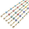 Oro Laminado Fancy Bracelet, Gold Filled Style Evil Eye and Heart Design, White Enamel Finish, Golden Finish, 03.213.0037.08 (08 MM Thickness, 8 Inches Length)