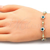 Oro Laminado Fancy Bracelet, Gold Filled Style Evil Eye and Flower Design, White Enamel Finish, Golden Finish, 03.213.0072.3.08 (08 MM Thickness, 8 Inches Length)