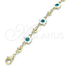 Oro Laminado Fancy Bracelet, Gold Filled Style Evil Eye and Flower Design, White Enamel Finish, Golden Finish, 03.213.0072.3.08 (08 MM Thickness, 8 Inches Length)