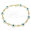 Oro Laminado Fancy Bracelet, Gold Filled Style Evil Eye and Flower Design, White Enamel Finish, Golden Finish, 03.213.0072.3.08 (08 MM Thickness, 8 Inches Length)