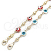 Oro Laminado Fancy Bracelet, Gold Filled Style Evil Eye and Flower Design, White Enamel Finish, Golden Finish, 03.213.0072.3.08 (08 MM Thickness, 8 Inches Length)