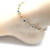 Oro Laminado Fancy Anklet, Gold Filled Style Evil Eye Design, White Enamel Finish, Golden Finish, 03.213.0097.10 (07 MM Thickness, 10 Inches Length)
