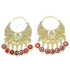 Oro Laminado Long Earring, Gold Filled Style Elephant and Evil Eye Design, Red Resin Finish, Golden Finish, 02.380.0057.1