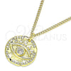 Oro Laminado Pendant Necklace, Gold Filled Style Evil Eye Design, with White Micro Pave, Polished, Golden Finish, 04.362.0016.20 (02 MM Thickness, 20 Inches Length)