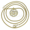 Oro Laminado Pendant Necklace, Gold Filled Style Evil Eye Design, with White Micro Pave, Polished, Golden Finish, 04.362.0016.20 (02 MM Thickness, 20 Inches Length)