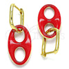 Oro Laminado Huggie Hoop, Gold Filled Style Puff Mariner Design, Red Enamel Finish, Golden Finish, 02.362.0006.1.12