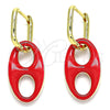 Oro Laminado Huggie Hoop, Gold Filled Style Puff Mariner Design, Red Enamel Finish, Golden Finish, 02.362.0006.1.12