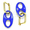 Oro Laminado Huggie Hoop, Gold Filled Style Puff Mariner Design, Blue Enamel Finish, Golden Finish, 02.362.0006.2.12