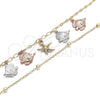 Oro Laminado Charm Anklet , Gold Filled Style Fish Design, Polished, Tricolor, 03.331.0111.10 (03 MM Thickness, 10 Inches Length)