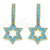 Oro Laminado Huggie Hoop, Gold Filled Style Star of David Design, with Turquoise Micro Pave, Polished, Golden Finish, 02.210.0472.4.15