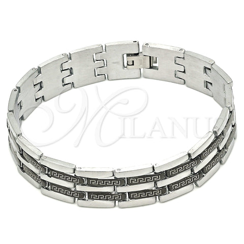 Stainless Steel Solid Bracelet, Greek Key Design, Polished, Two Tone, 03.114.0218.2.09