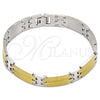 Stainless Steel Solid Bracelet, Polished, Two Tone, 03.114.0360.09 (12 MM Thickness, 9 Inches Length)