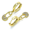 Oro Laminado Huggie Hoop, Gold Filled Style Paperclip Design, with White Micro Pave, Polished, Golden Finish, 02.341.0074.15