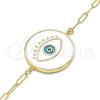 Oro Laminado Fancy Bracelet, Gold Filled Style Evil Eye Design, White Enamel Finish, Golden Finish, 03.313.0039.07 (03 MM Thickness, 7 Inches Length)