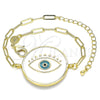 Oro Laminado Fancy Bracelet, Gold Filled Style Evil Eye Design, White Enamel Finish, Golden Finish, 03.313.0039.07 (03 MM Thickness, 7 Inches Length)