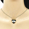 Oro Laminado Pendant Necklace, Gold Filled Style Evil Eye and Heart Design, Black Enamel Finish, Golden Finish, 04.313.0058.20 (02 MM Thickness, 20 Inches Length)
